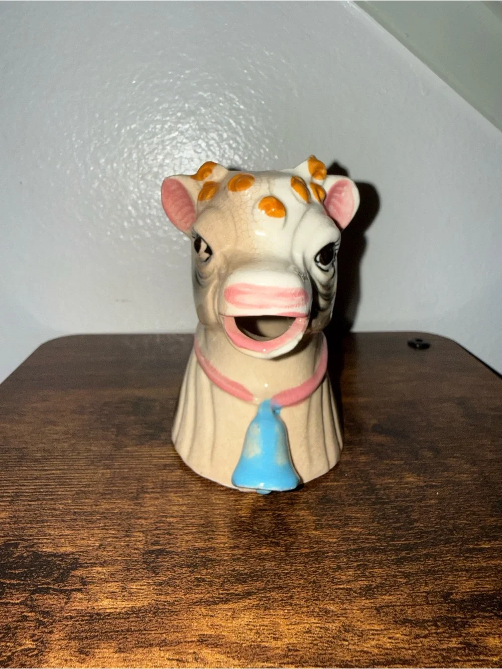 Whimsical Ceramic Cow Head creamer in Cream, Pink and Blue